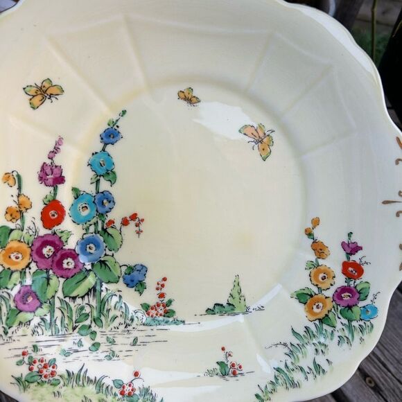 Crown Staffordshire Floral Cake Plate Serving Tray Bone China Gold Border 10" - Picture 4 of 16